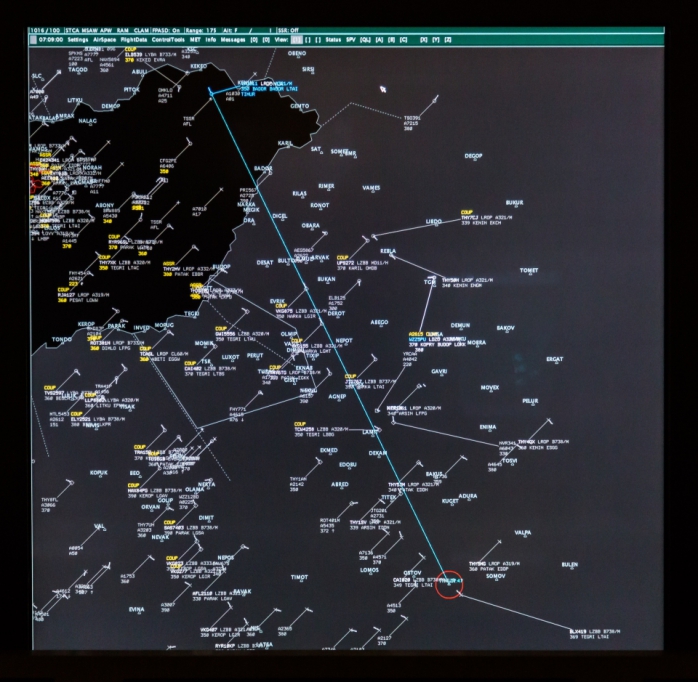 Radar image of the Night Free Route Airspace between Hungary and Romania